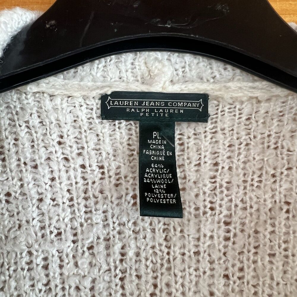 Ralph Lauren Jeans Co Open Front Cream Black Cardigan Sweater Sz Petite L - Picture 2 of 4